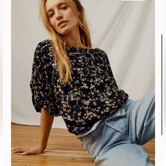 Free People Intimately Dessa Bodysuit Floral Printed Pintuck Black Top Size L - Picture 16 of 16